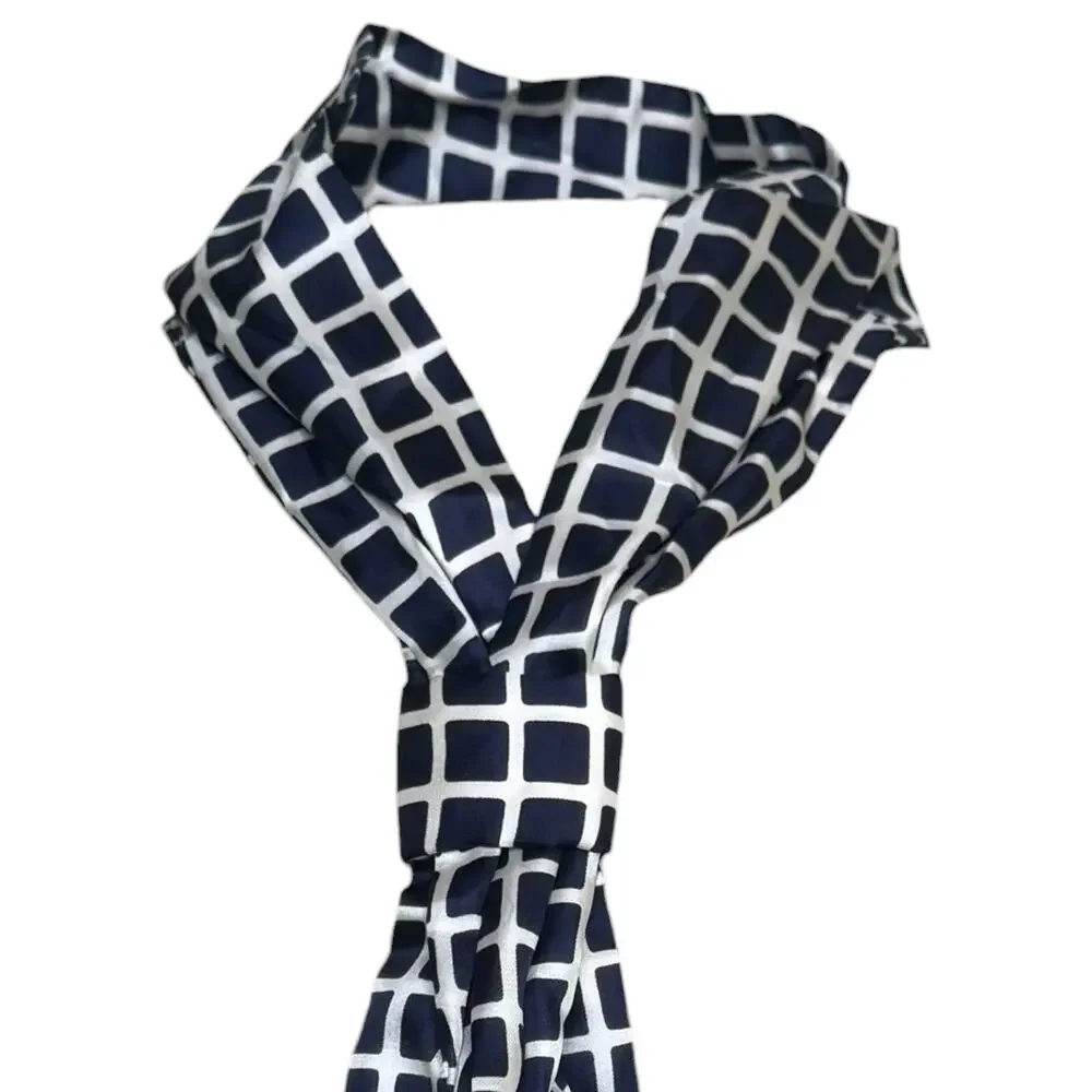 Vintage 100% All Silk Ashear Made in Italy Blue White Window Pane Neck Scarf